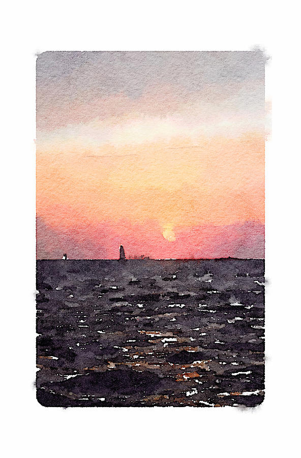 Sunset Photograph - Digital watercolour painting of a sailboat sailing into sunset by Anita Van Den Broek