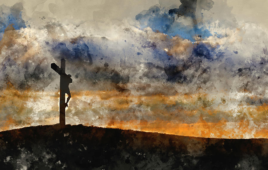 Easter Photograph - Digital watercolour painting of Jesus Christ Crucifixion on Good by Matthew Gibson