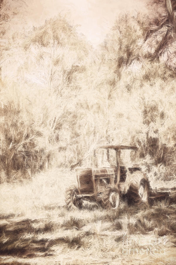 Vintage Painting - Digitally drawn vintage farm yard tractor  by Jorgo Photography