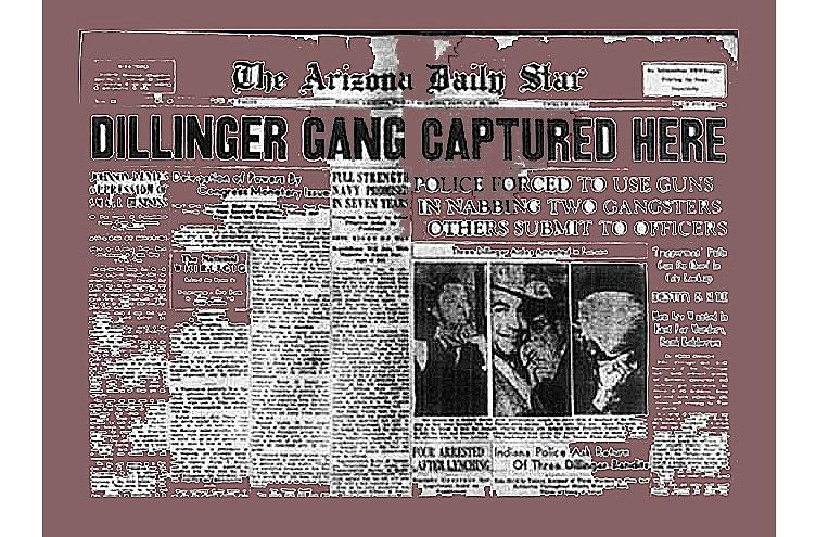 Dillinger gang captured here headline Arizona Daily Star Tucson Arizona January 25 1934 color added  Photograph by David Lee Guss
