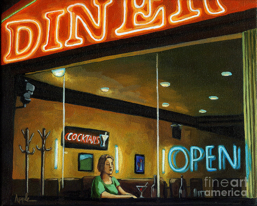 Diner - Night Oil Painting Painting by Linda Apple