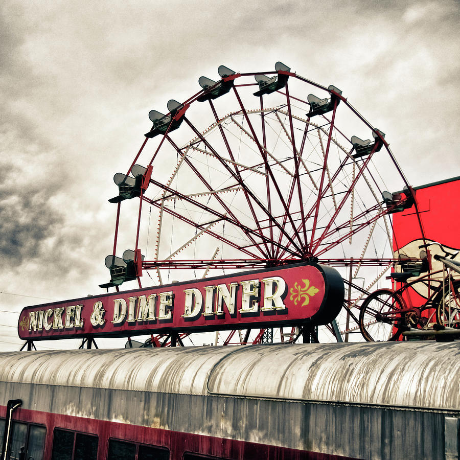 Diner Car Ferris Wheel Square Format Photograph by Tony Grider