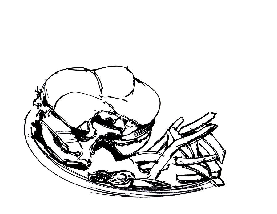 Black And White Drawing - Diner Drawing Charbroiled Chicken 2 by Chad Glass