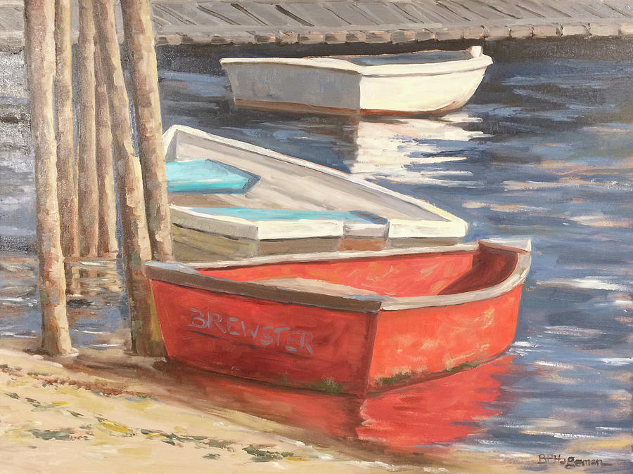 Dinghies Red and White Painting by Barbara Hageman