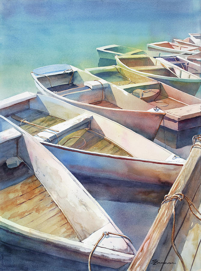 Dinghies Painting by Sue Zimmermann