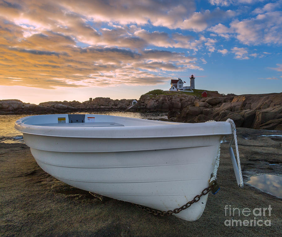 Dinghy at Nubble Lighthouse Photograph by Jerry Fornarotto