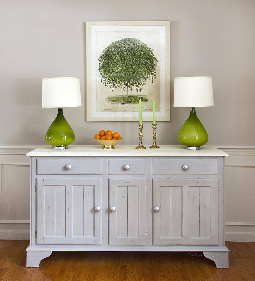 Lamp Photograph - Dining Room Credenza with Green Lamps by Betty Denise