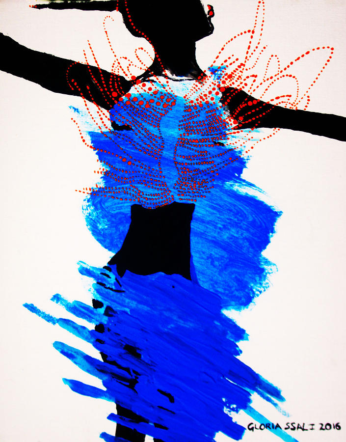 Dinka in Blue - South Sudan Painting by Gloria Ssali