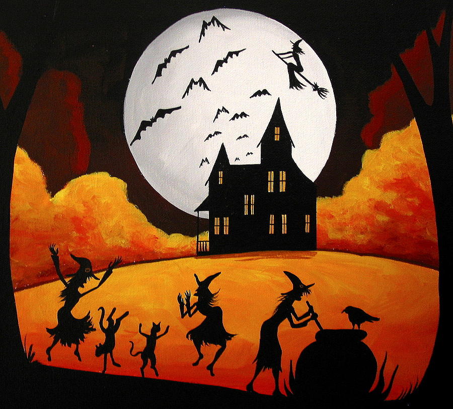 Dinner And A Show - Halloween landscape Painting by Debbie Criswell