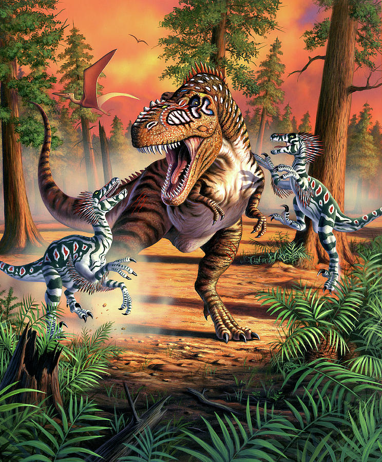 Jurassic Park Digital Art - Dino Battle by Jerry LoFaro