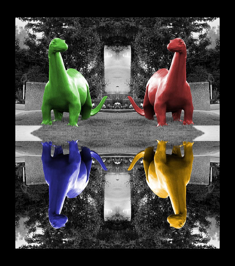 Dinosaurs Four Square in Crayon Colors With Black Frame Photograph by Colleen Cornelius