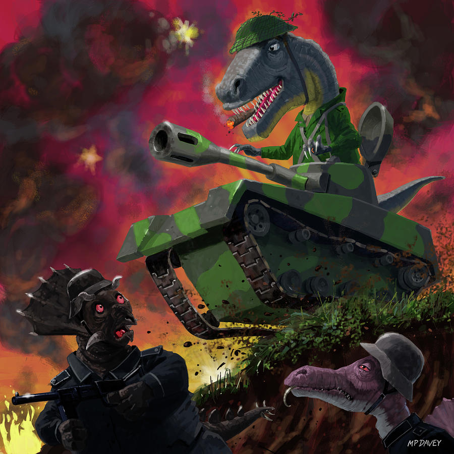 Dinosaur War 01 Painting by Martin Davey