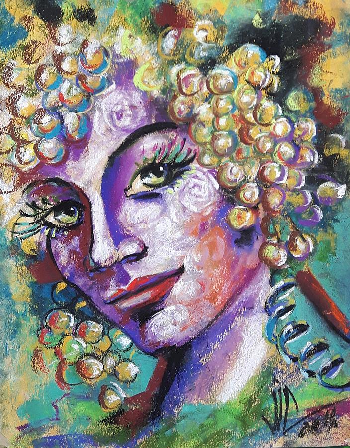 Dionysiana modern portrait colorfull  by Vali Irina Ciobanu Drawing by Vali Irina Ciobanu