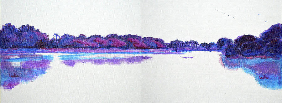 Lal Bagh Lake Panorama - Diptych Landscape Painting
