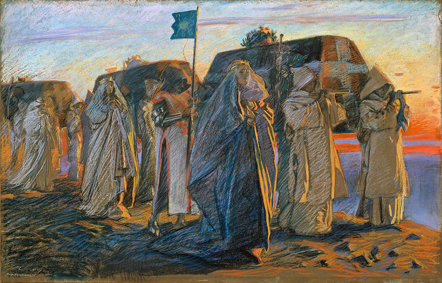 Dirge of the Three Queens Drawing by Edwin Austin Abbey