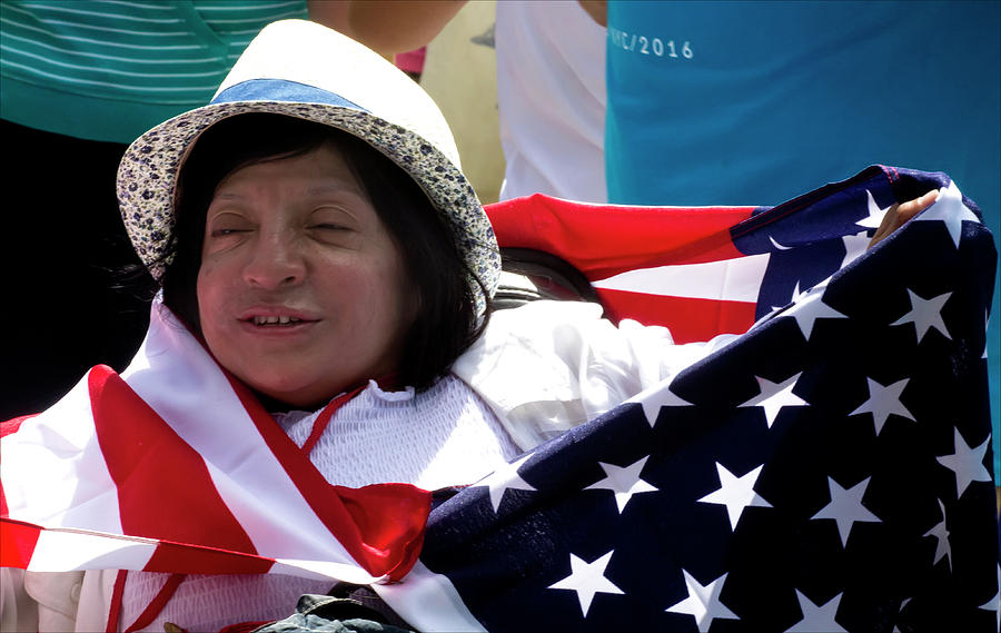 Disability Pride Parade NYC 2016 Woman and American Flag Photograph by Robert Ullmann