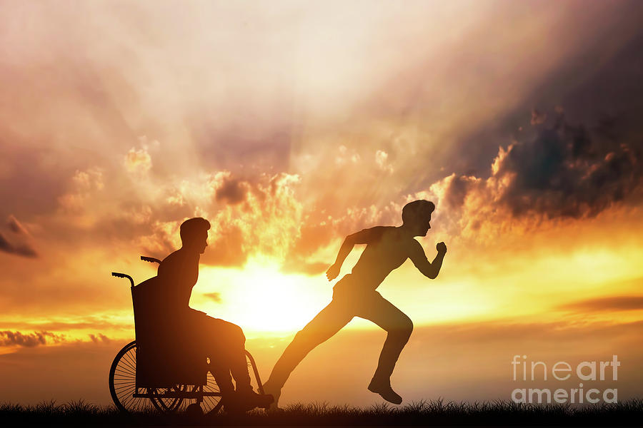 Disabled man in a wheelchair dreaming of running Photograph by Michal Bednarek