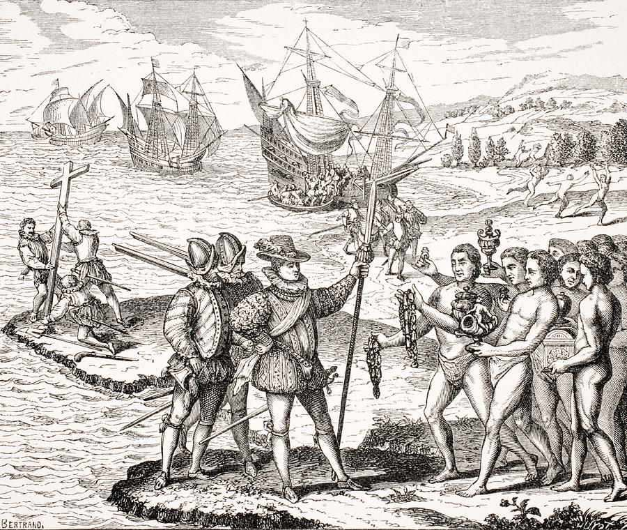 Black And White Drawing - Discovery Of America,12th Of May,1492 by Vintage Design Pics
