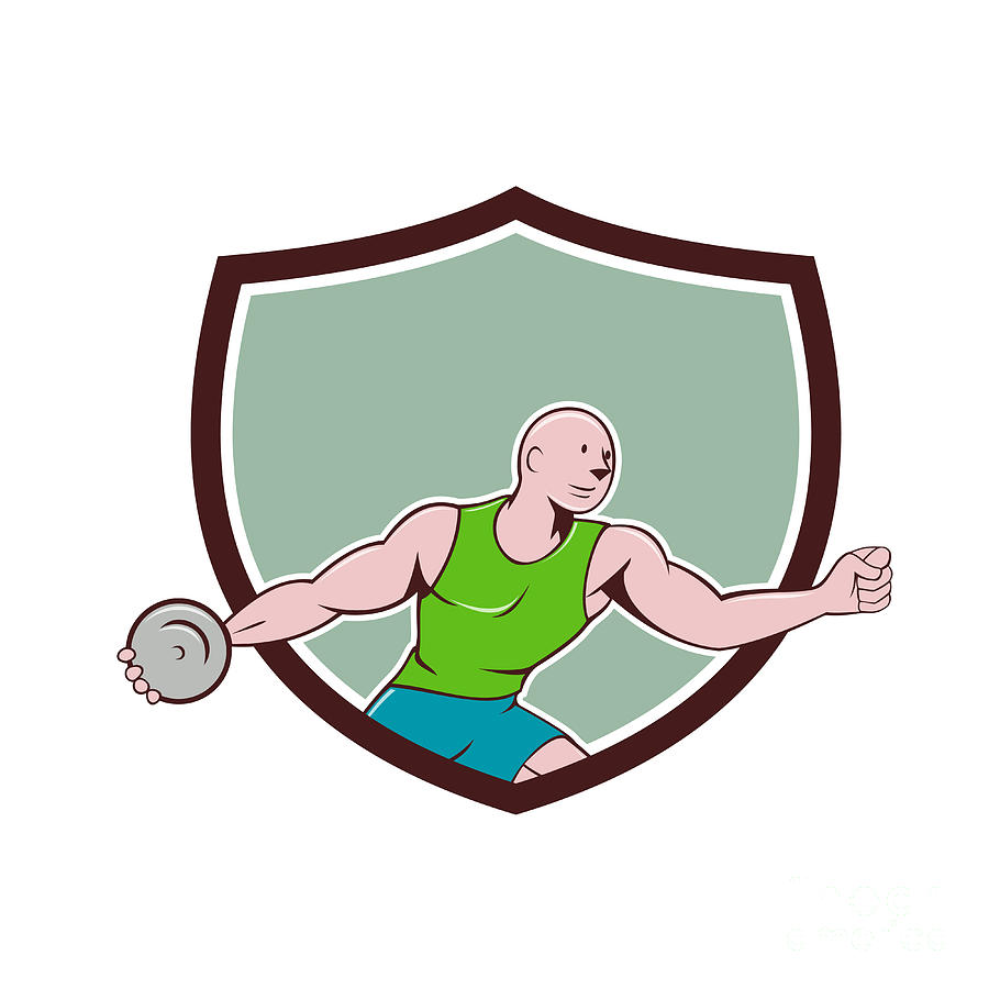 Sports Digital Art - Discus Thrower Crest Cartoon by Aloysius Patrimonio