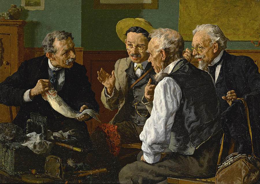 Discussing  the  catch Painting by Louis Charles Moeller