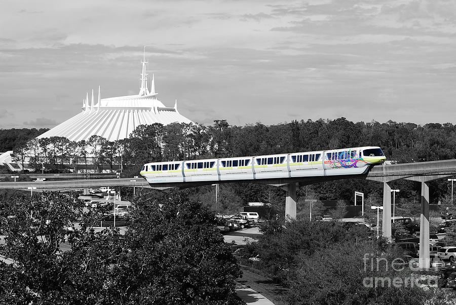 Disney World Monorail Color Splash Black and White Prints Photograph by Shawn OBrien