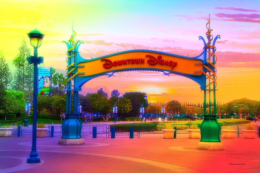 Disneyland Downtown Disney Signage Rainbow Mixed Media by Thomas Woolworth