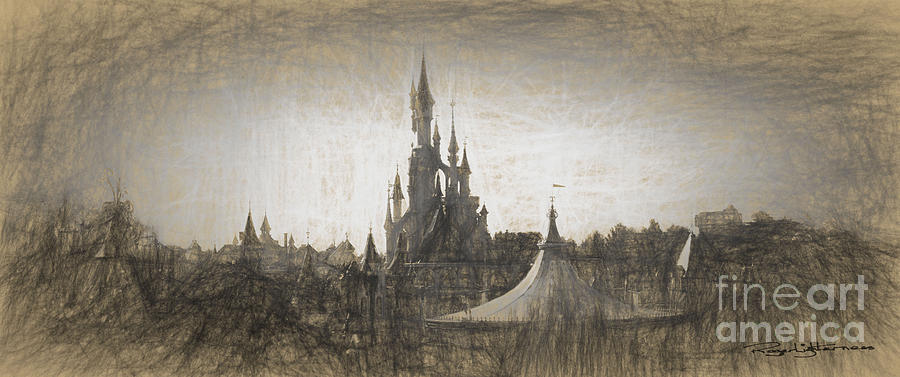 Disneyland Paris Sketch Digital Art by Roger Lighterness