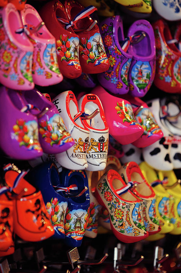 Display with Colorful Dutch Wooden Shoes Photograph by Jenny Rainbow