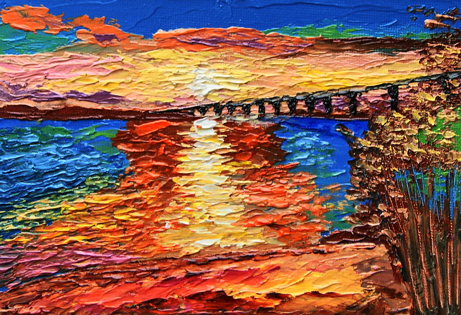 Sunset Painting - Distant Bridge by Chrys Wilson
