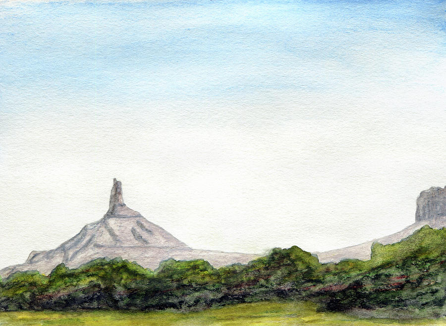 Distant Chimney Rock near Scottsbluff Nebraska Painting by R Kyllo