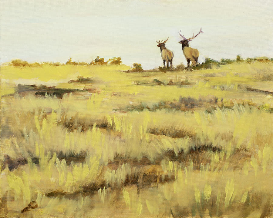 Distant Elk Painting by Sandi Snead