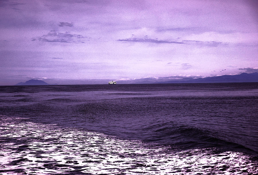 Distant Ferry near Vancouver Island Photograph by Jeff Swan