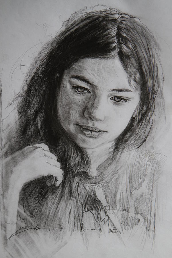 Portrait Drawing - Distant Thoughts by Susie Gordon