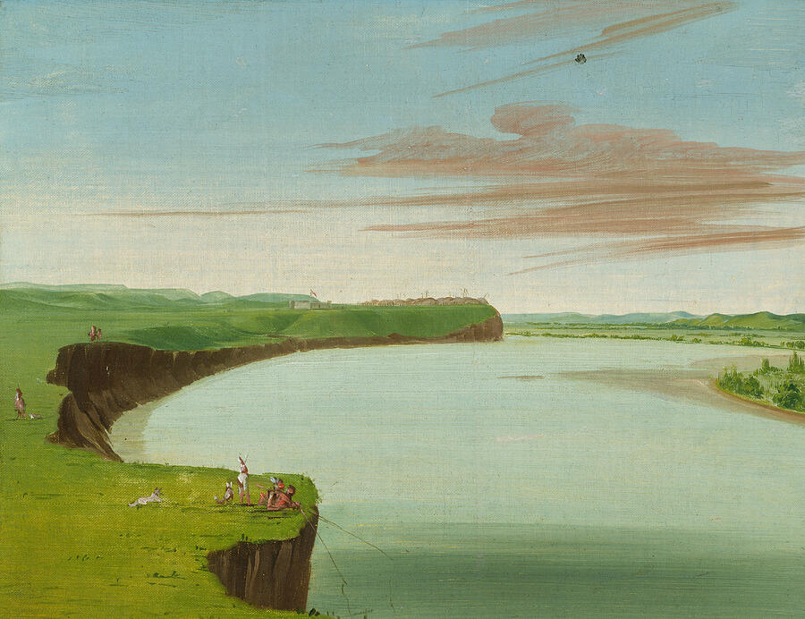 Distant View of the Mandan Village, from 1832 Painting by George Catlin
