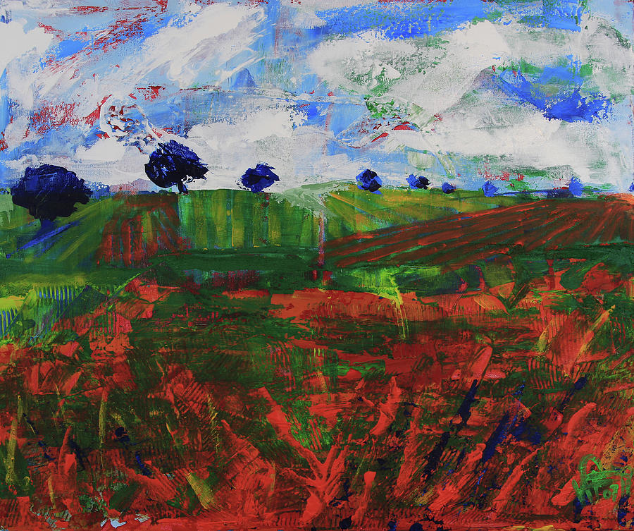 Distant vineyards Painting by Walter Fahmy