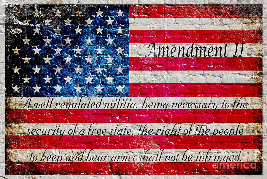 Distressed American Flag And Second Amendment On White Bricks Wall Digital Art by M L C