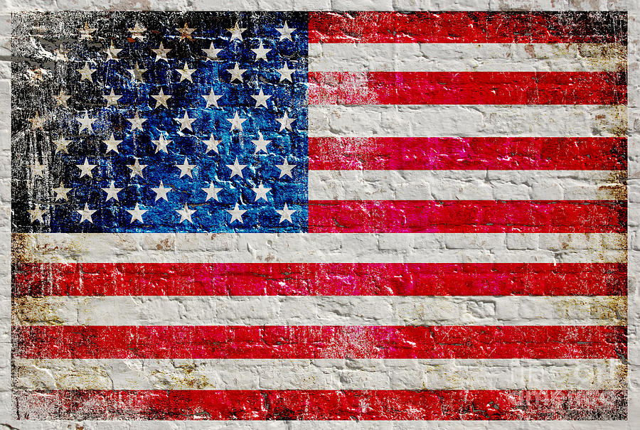 Distressed American Flag On Old Brick Wall - Horizontal Digital Art by ...