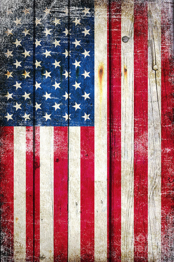 Distressed American Flag On Wood - Vertical Digital Art by Fred Bertheas