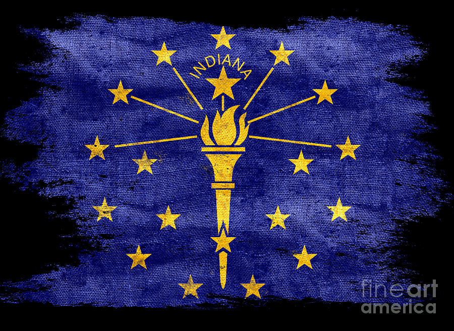 Indiana Flag Photograph - Distressed Indiana Flag on Black by Jon Neidert