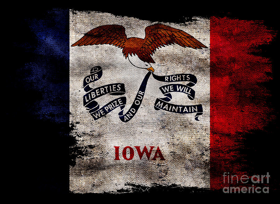Distressed Iowa Flag on Black Photograph by Jon Neidert