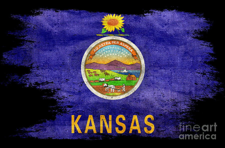 Distressed Kansas Flag on Black Photograph by Jon Neidert