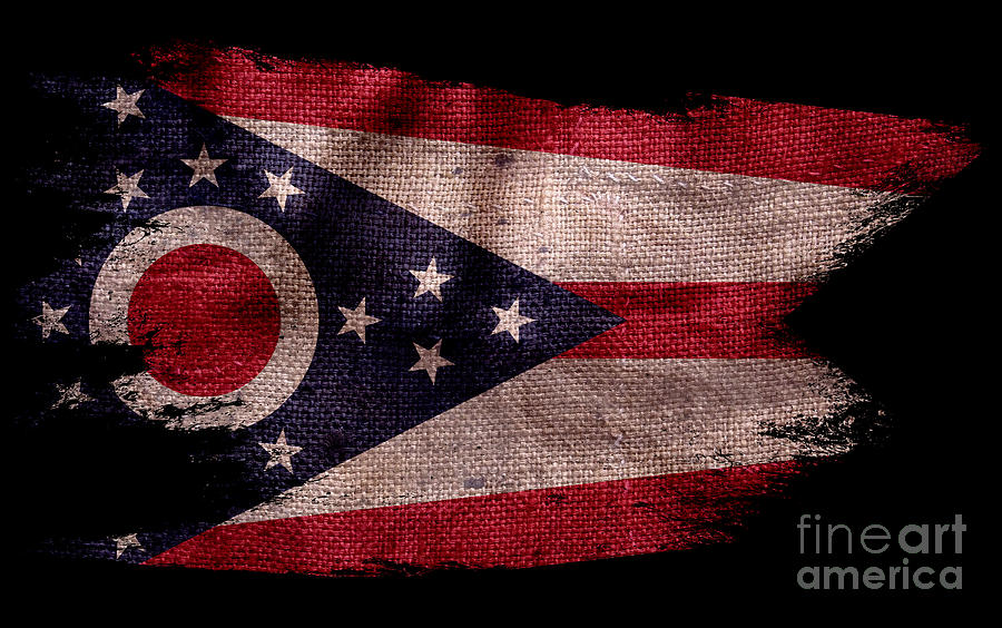  Distressed Ohio Flag on Black Photograph by Jon Neidert