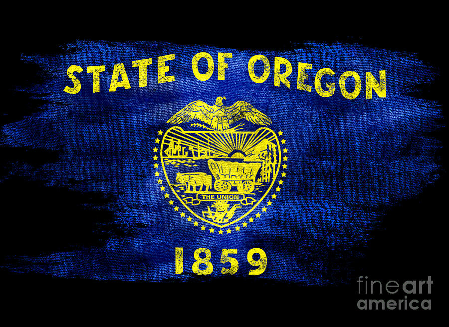 Oregon State Photograph - Distressed Oregon Flag on Black by Jon Neidert