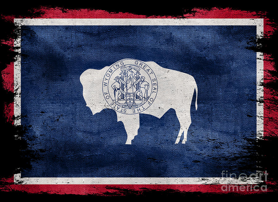 Distressed Wyoming Flag on Black Photograph by Jon Neidert