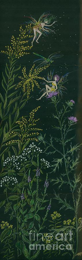 Ditchweed Fairies Goldenrod and Thistle Drawing by Dawn Fairies