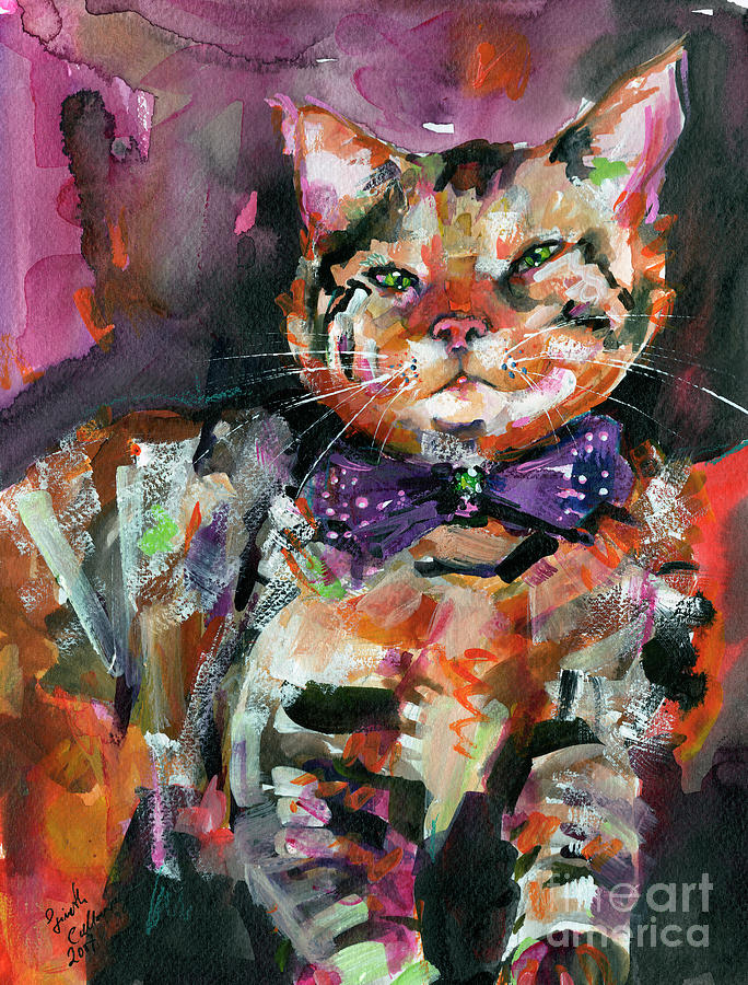 Diva Cat with Bow and Attitude Painting by Ginette Callaway