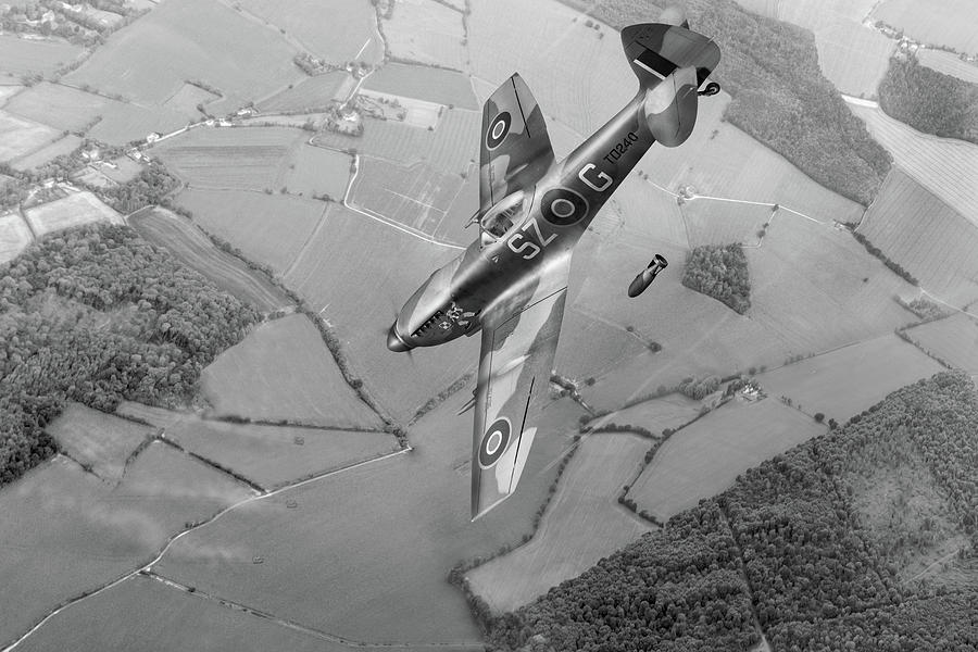 Dive bombing Spitfire BW version Photograph by Gary Eason