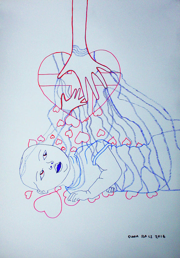 Divine Feelings - Love - Motherhood Drawing by Gloria Ssali