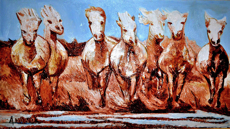 Divine Horses Painting by Anand Swaroop Manchiraju