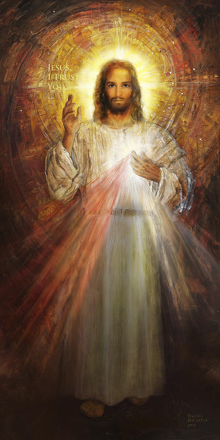 Portrait Painting - Divine Mercy, Sacred Heart of Jesus 1 by Terezia Sedlakova